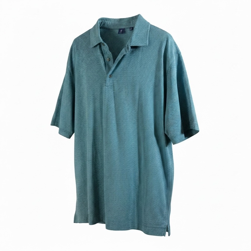 FootJoy 1857 Mens XL Blue Teal Micro Stripe Cotton Blend Stretch Golf Polo Shirt